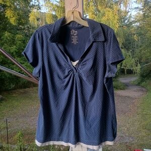 Stylish Navy Blue Blouse with White Polka Dots